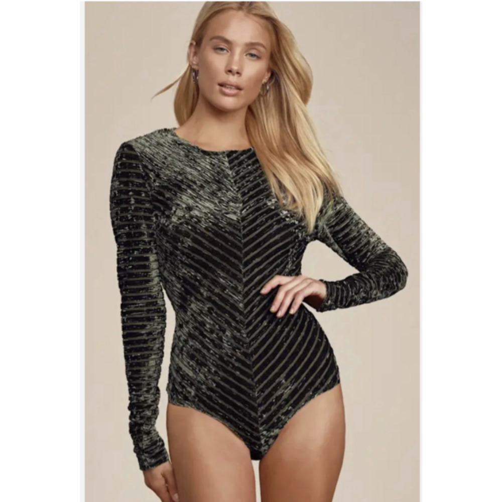 Lulu's Black and Green Striped Bodysuit